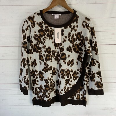 Allison Daley Womens 3/4 Sleeve Animal Print Pullover Sweater M