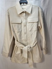 Elizabeth & James Womens Jacket Med Tan Utility Collared Belted Shacket Denim