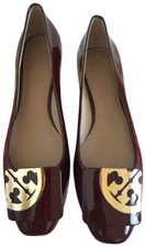 New in box Tory Burch Size 8 Square toe Logo Oxblood Soft Patent Leather Flats