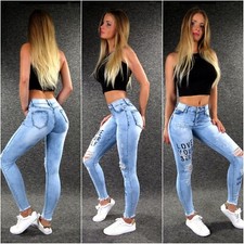 sexy Cut Out Print Jeans XS S M Damenjeans Risse Stretchjeans Zazou 4776