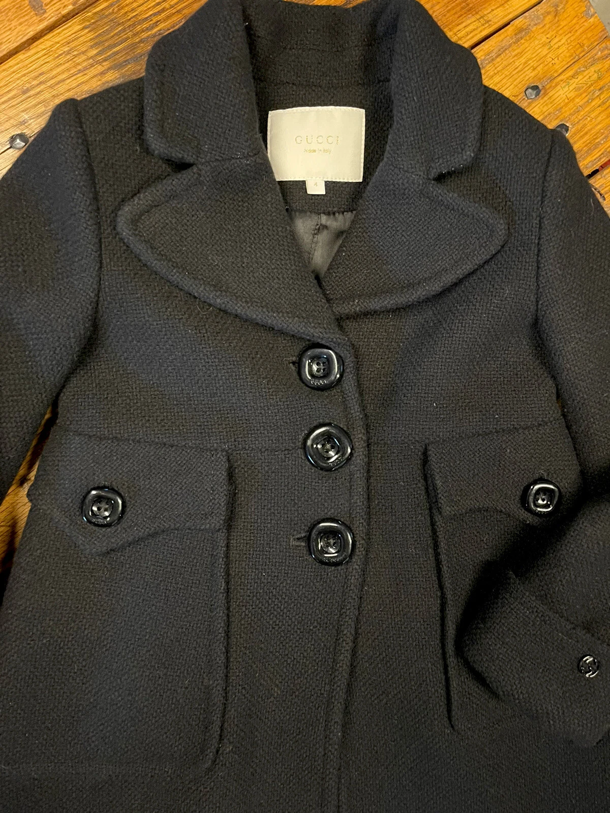 Abito bambino 4 GUCCI lana nera cashmere inverno morbido 3 bottoni cappotto di pea