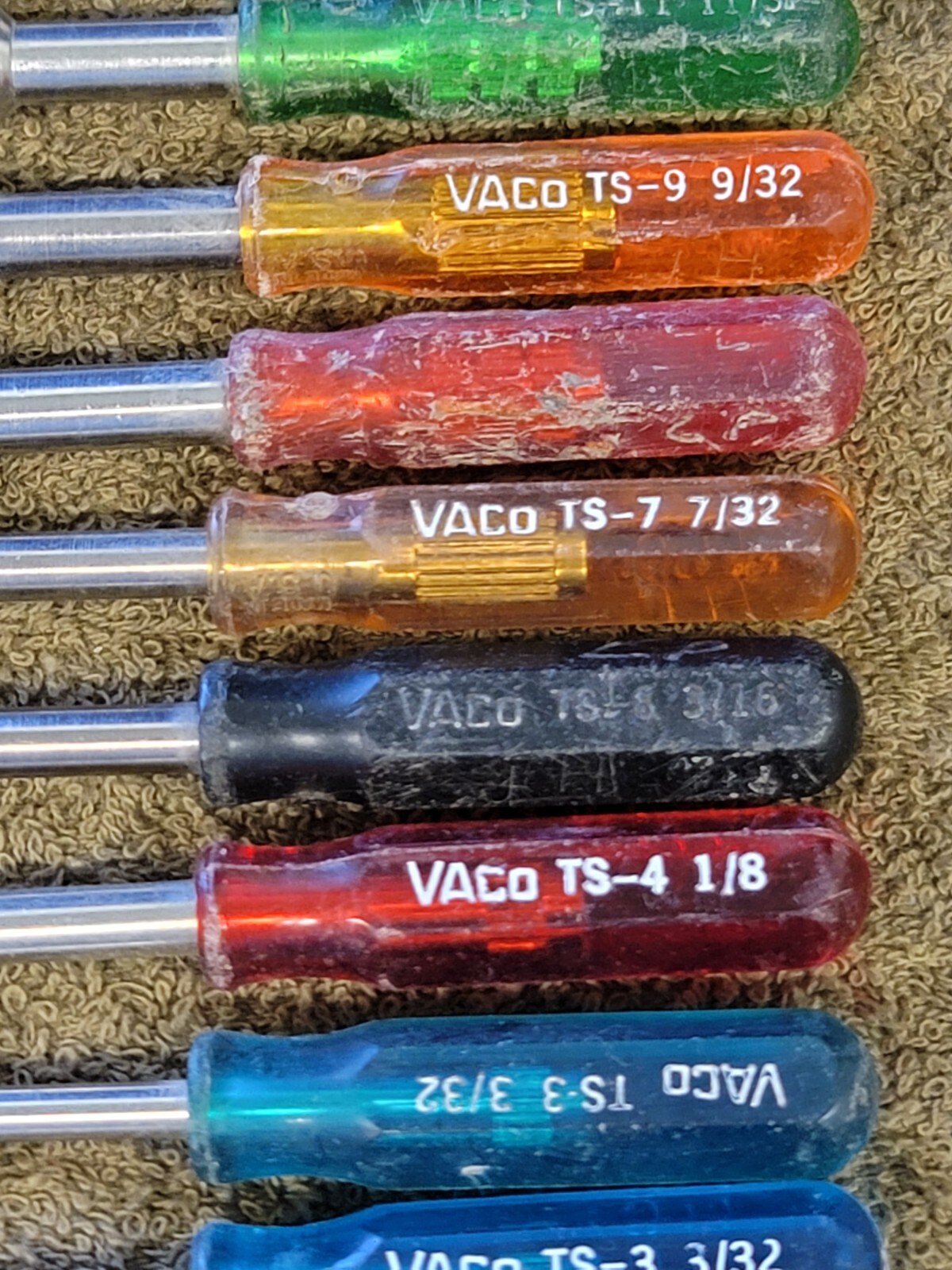11 Vaco Nut Driver Set Sae 3/8 11/329/32 1/4 7/32 3/16 1/8 3/32" TS
