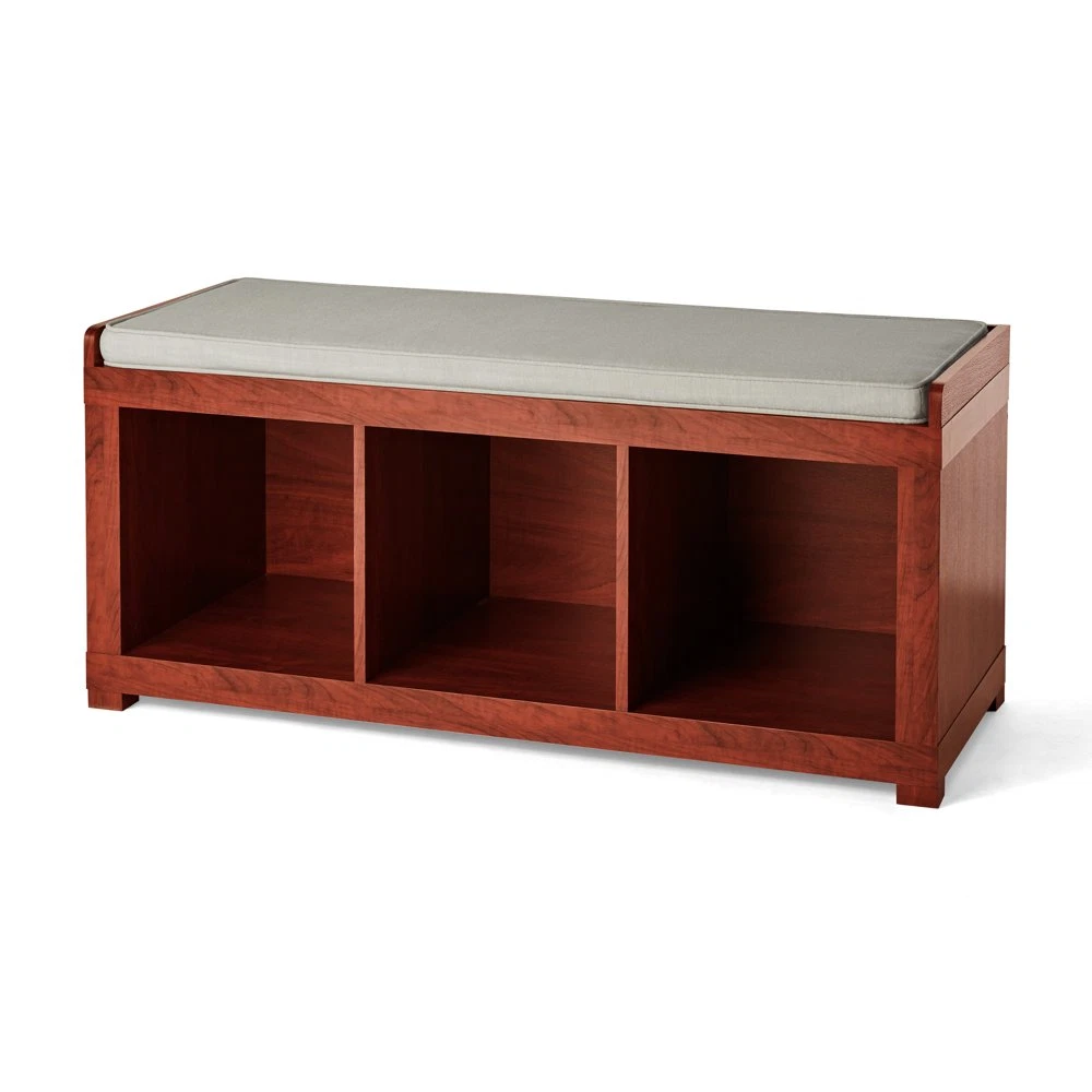 Wood Storage Bench with Soft Seat Cushion 3 Cube Organizer Window