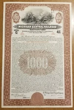 1929 Michigan Central Railroad Company Bond Stock Certificate 