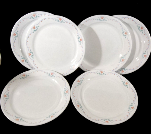 Corelle Set of 3 White Dinner Plates - Pink Floral with Blue Scallop Trim - Picture 11 of 12