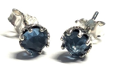 Authentic Pandora Earrings,  Blue Sparkling Round Studs, #298311NMB