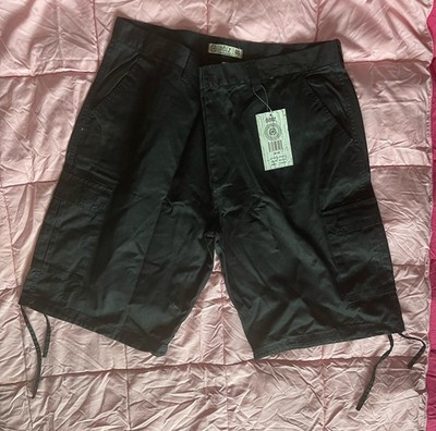Noiz Men's Black Cargo Shorts Cotton Canvas Zip Closure Cargo Pockets