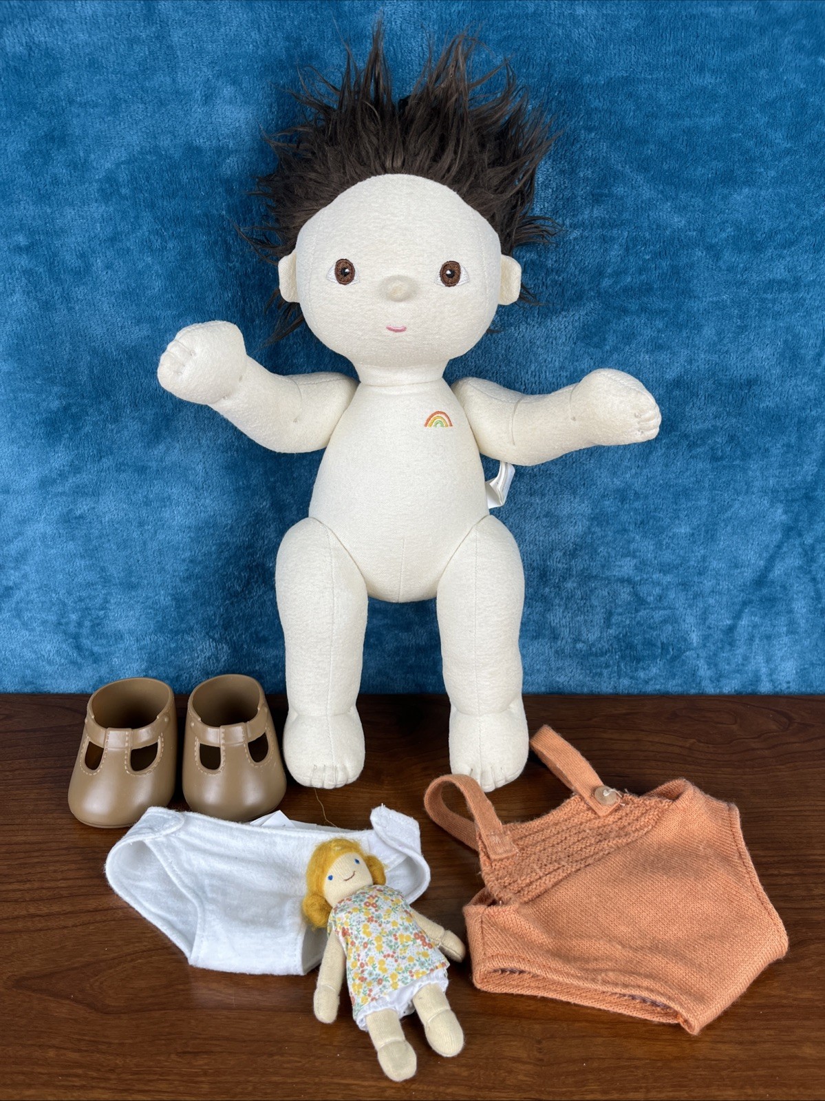 Olli Ella Dinkum Doll ROO Plush Brown Outfit Diaper Shoes Tiny Doll Retired Rare