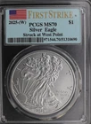 2025-(W) $1 Silver Eagle PCGS MS70 First Strike – West Point – Perfect 70 ASE