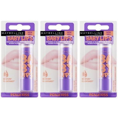 Maybelline Baby Lips Moisturizing Lip Balm, Peach Kiss, Pack of 3