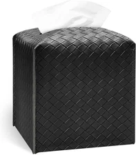 Tissue Box Cover Holder, PU Leather Tissue Box Cover with Braided Pattern, Squar