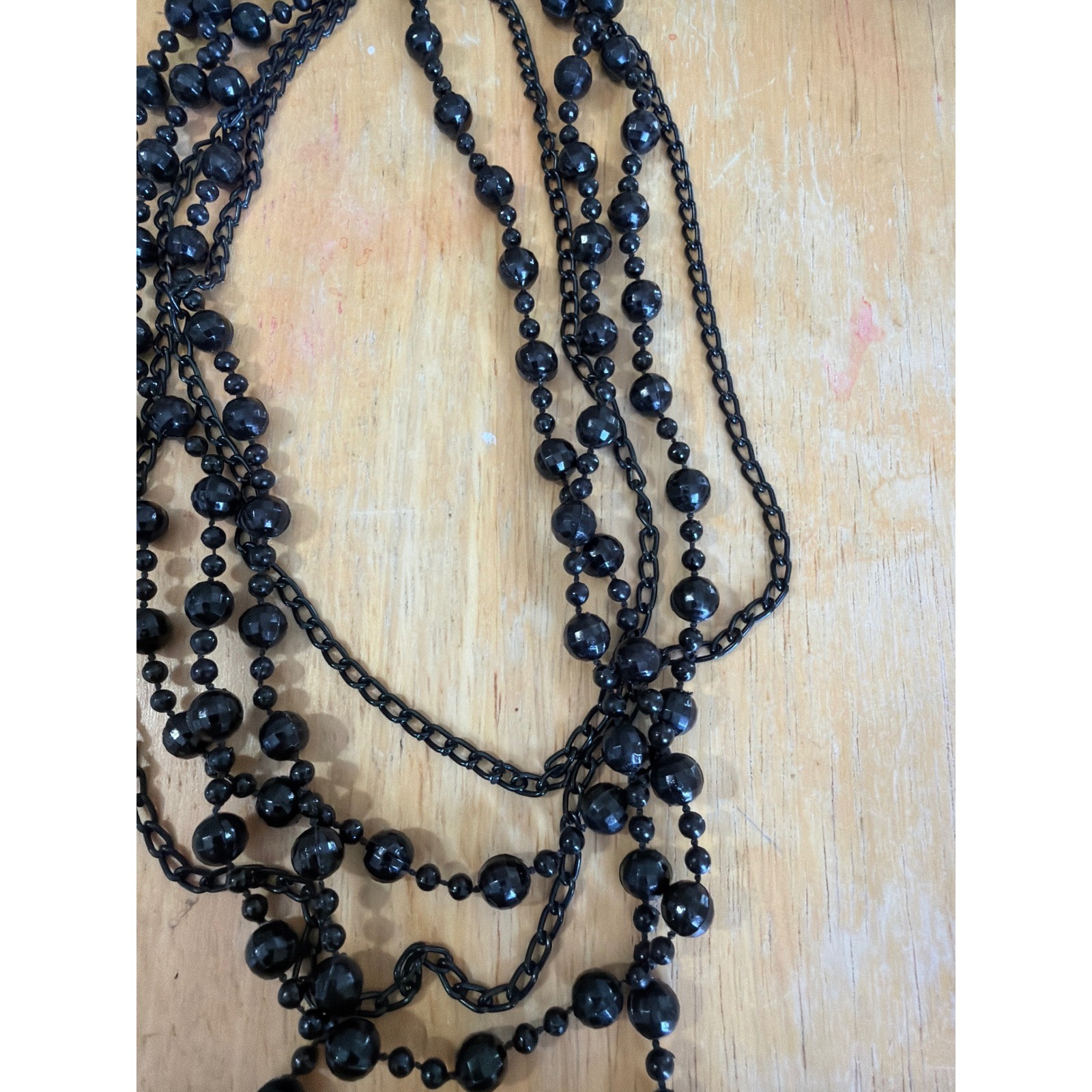 Black Multi Strand Layered Beaded Statement Neckl… - image 2