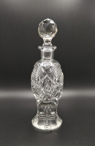 Vintage Perfume Bottle Cut Glass Crystal Clear Tall Decanter Stopper - Picture 5 of 9