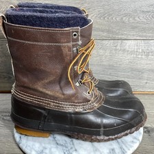 VTG LL Bean Boots Mens 9 Brown Leather Duck Rubber Outdoors Hiking Rain Lined