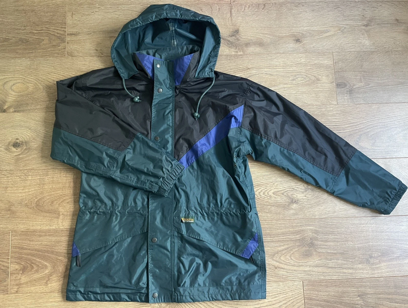 Vintage Regatta Men’s Waterproof Jacket PVC 90’s Weatherproof Green Black Size S