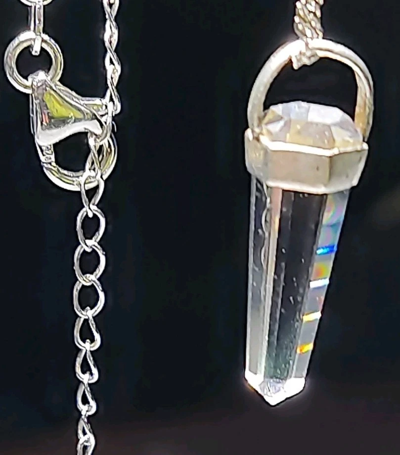 Colgante de plata de ley 925 cristal de roca hexagonal Reiki Chalcra en punta cadena de 20" Foto 3 de 4