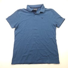 Barbour Cotton Pique Short Sleeve Polo Shirt Logo Crest Blue Men's XL