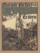 Exlibris Bookplate cliché Arthur Lehmann-Ajax Spinning Wheel Village