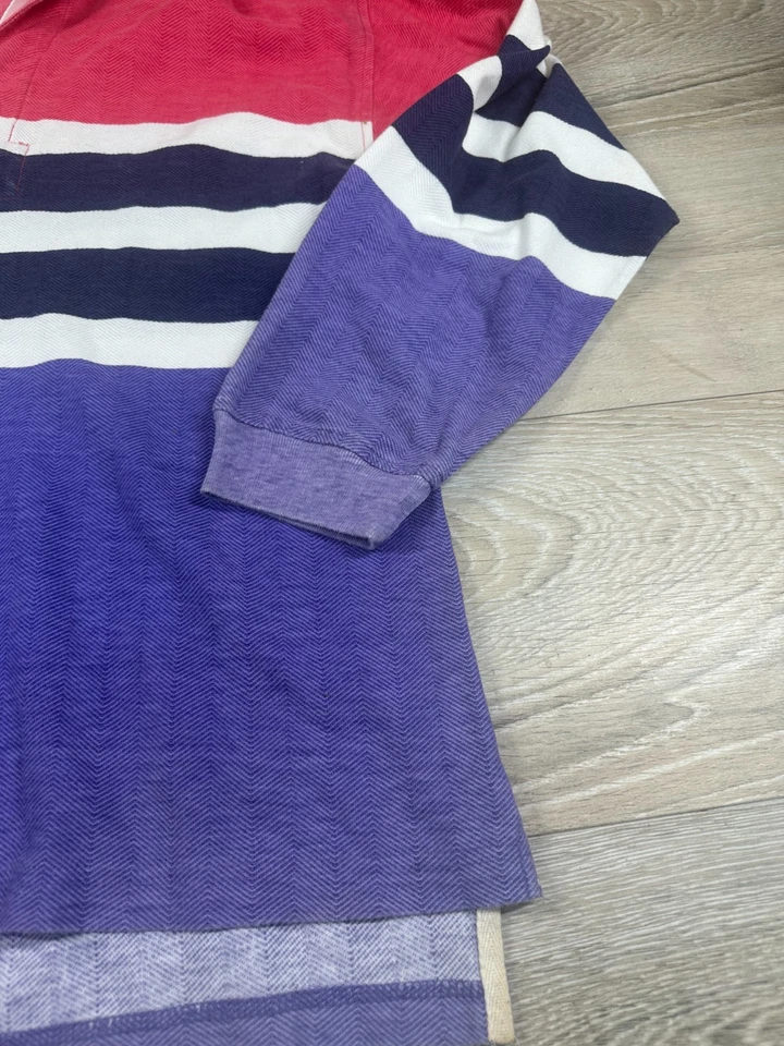 SATURDAYS Vintage Mens Long Sleeve 80s 90s Stripe Rugby Blue White Pink Large* - Image 3 of 4