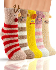 5 Pairs 3D Cute Fuzzy Socks for Teens Girls Stocking Stuffers Gifts, Funny Anima