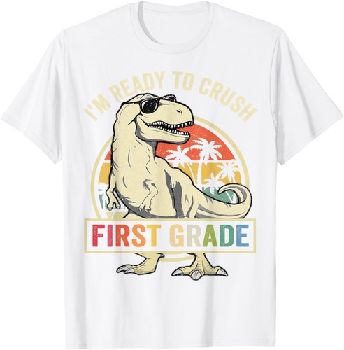Ready To Crush First Grade 1st Day Of School Dinosaur Boys T-Shirt Hoodie - Picture 6 of 18