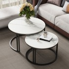 Glossy Round Nesting Coffee Table Set 2 Scratch Resistant Marble Side End Tables