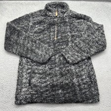 Simply Southern Womens Large Faux Fur Sherpa Fleece Charcoal 1/4 Zip Pullover