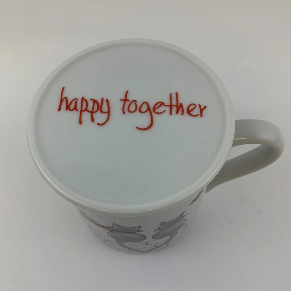 Taza de té de café vintage Toscana gato pareja feliz juntos con tapa Japón Foto 2 de 4