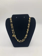 Long Vintage ANNIE KLEIN Necklace 36” Gold Tone Nuggets With Barrel Spacer Beads