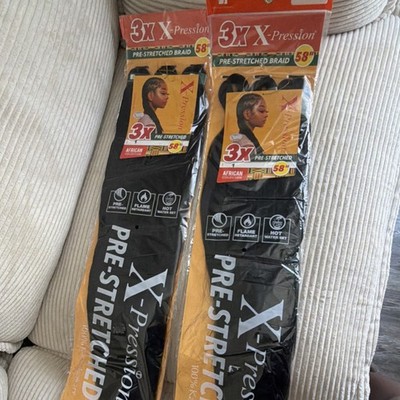 X-Pression 3X Pre-Stretched Braid African Collection 58'' Black Synthetic Hair