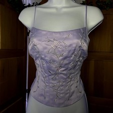 VNTG Dainty Feminine Beaded Purple Floral Detailed Corset Top