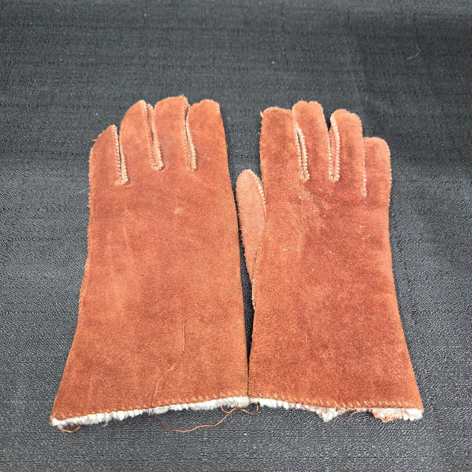 VTG 70s 80s Cow Hide Split Leather Gloves Sz Med Insulated Lined Work