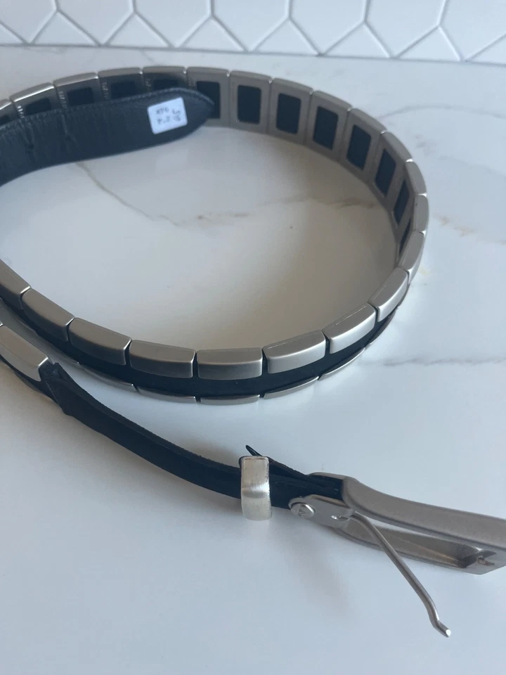 NANNI ITALY CINTURÓN DE CUERO NEGRO CON BARRAS METÁLICAS TALLA 95/38 MUJER UNISEX PESADO Foto 4 de 4