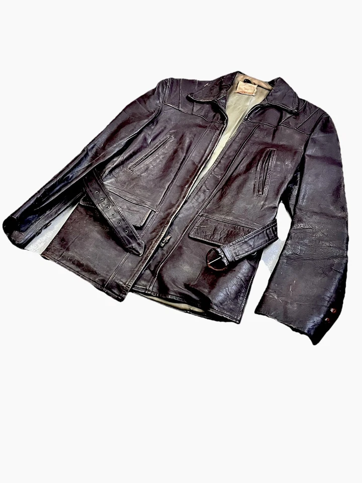 Chaqueta De Colección 1930s 1940s Sportclad Pony Piel de Caballo Aviador Motocicleta Marrón Trabajo Foto 2 de 4