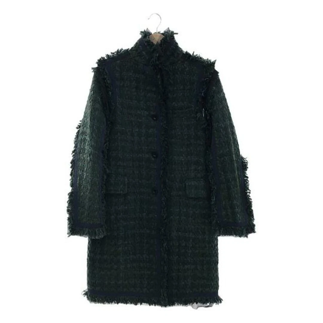 Cappotto Sacai Sakai frange tweed supporto colletto 1 verde donna usato0