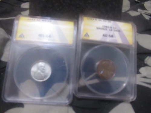 2 COINS 1982 D LG DATE BRONZE AU58  1943-P Lincoln Wheat Cent 1c MS64, Penny