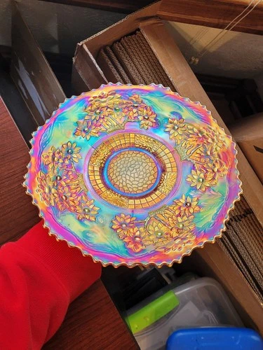 Very Pretty Electric Pumpkin FENTON Carnival Glass Orange Tree Pattern Plate