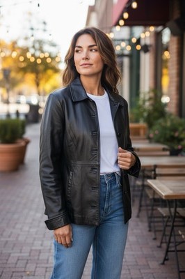 Women's Danier Black Italian Soft Leather Jacket Size M Ca 02558