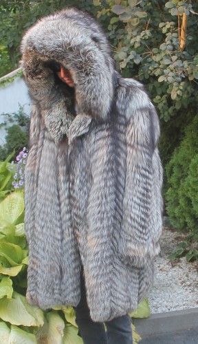 Men's 100% Ranch American Silver Fox Fur Jacket With Hood Coat Outwear 3XL/ 4XL - Picture 15 of 16