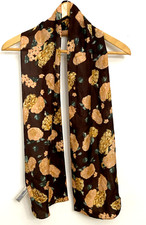 Anne Klein Scarf Silk Rectangle Floral 58" x 10" Multicolor Peach Brown Green