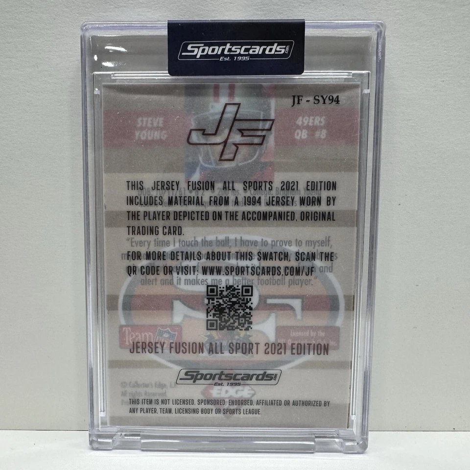 2021 Jersey Fusion Steve Young Game Used Patch From Super Bowl Year - Image 2 of 2