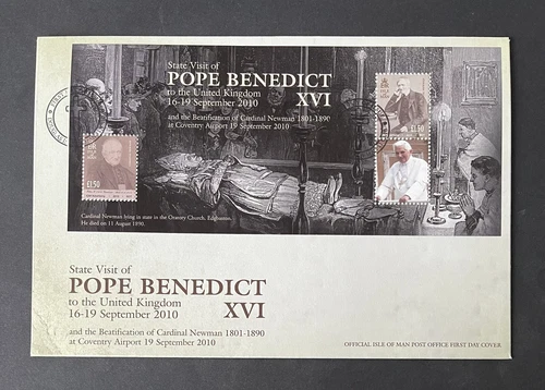 ISLE OF MAN 2010 FDC POPE BENEDICT XVI  SET COVER DOUGLAS PMK