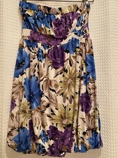 Forever 21~S Small~Floral Strapless Party Dress~Bare Shoulders~Lined~Blue Purple