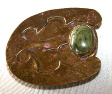 Vintage Molded Brass Belt Buckle with Polished Stone Right Side