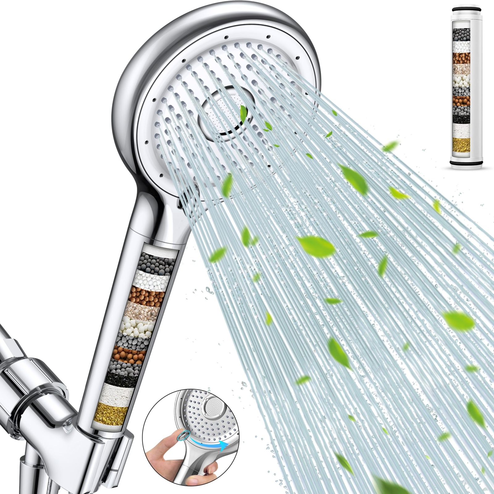 Filtered Shower Head with Handheld, High Pressure 6 Spray Mode Showerhead wit...