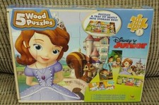 Brand New Sealed Disney Junior 5 wood puzzles Sophia Jake Lambie Doc Mcstuffins