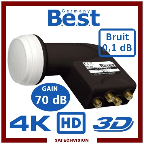 LNB Quad Best Germany HG404 0,1 dB Gain 70 dB Tête 4 Sorties Full HD 3D UHD 4K - Photo 1/1