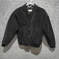 VTG Black Nubuck Leather Jacket Sz10 Distressed Snap Quilted Moto Bomber Biker