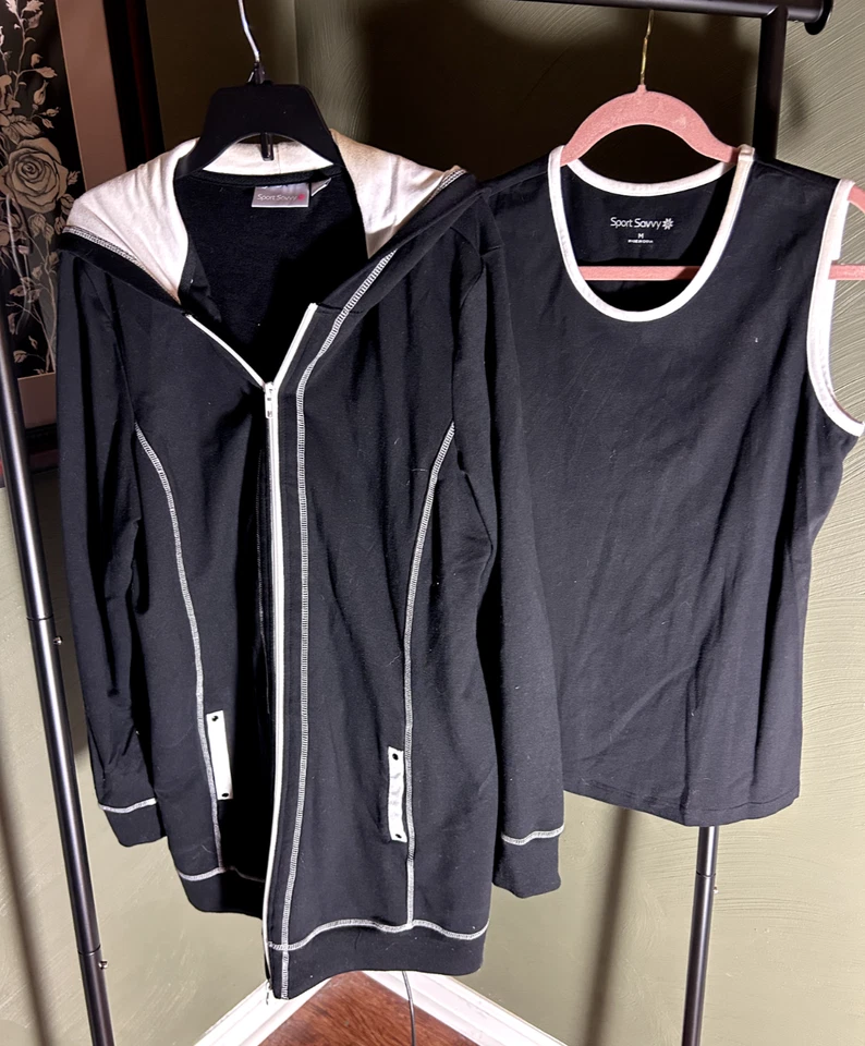 女式运动精明海军蓝拉链连帽运动夹克和套衫背心 M 码 — 第 2/4 张图片