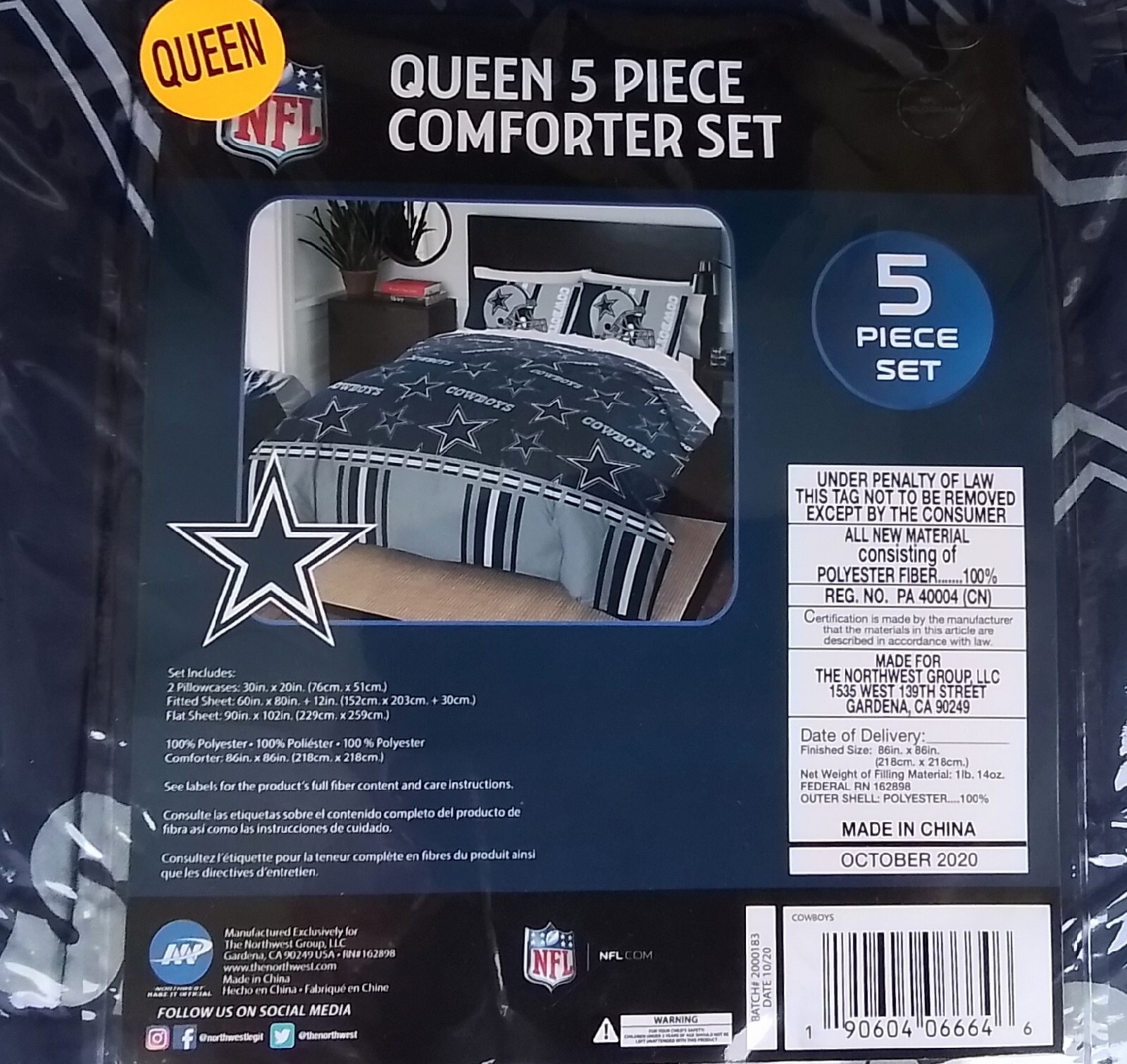 Dallas Cowboys NFL 5 Piece Queen Comforter Set With Sheets
